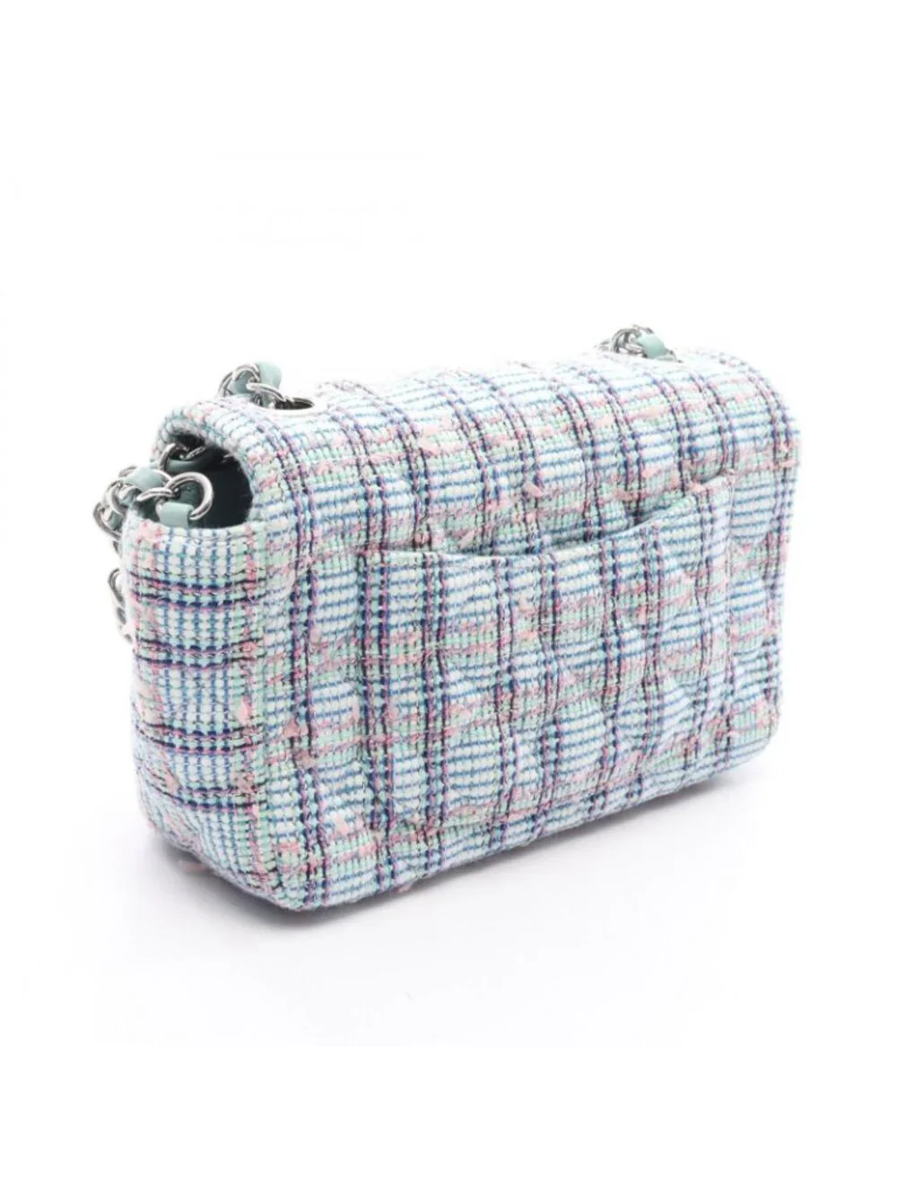 Chanel Shoulder Bag Mini Quilted 20 Mint Green Blue Fabric Chain